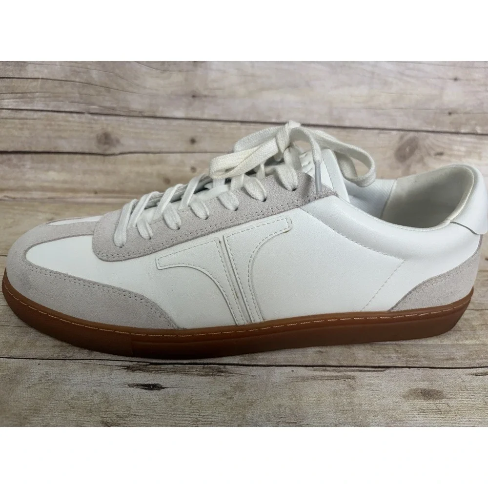 Ted Baker Mens Leather Sneakers Retro Suede, White, Size 45